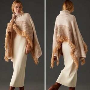 Anthropologie Cream and Tan Poncho